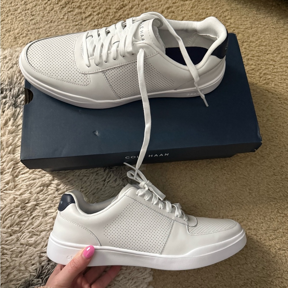 Cole Haan White Sneakers with Navy Heel Tab